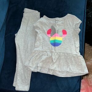 Grey peplum Minnie Mouse top and grey leggings- perfect for twins!